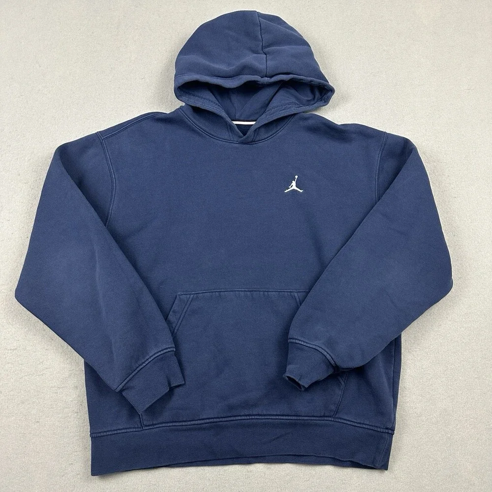 Jordan Hoodie Men Medium Blue Solid Jumpman Sweatshirt Pullover Pockets M